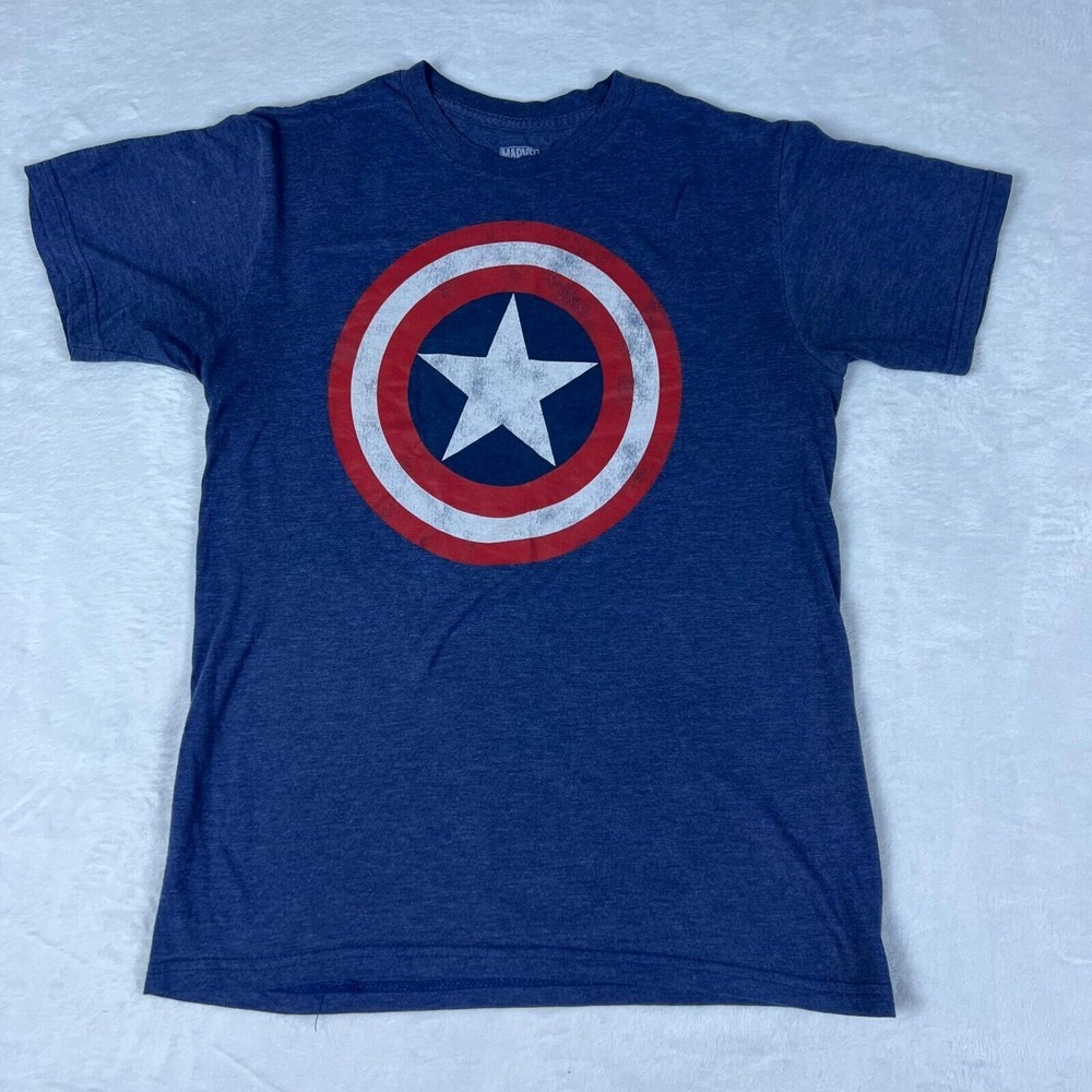 Captain America Marvel T Shirt Size Small Blue Short Sleeves Crew Neck Shield